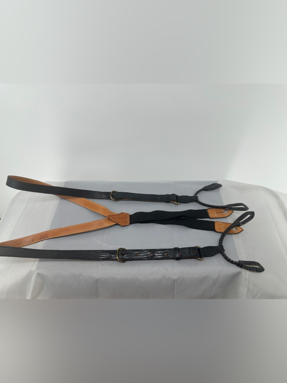 Cole Haan black genuine lizard suspenders